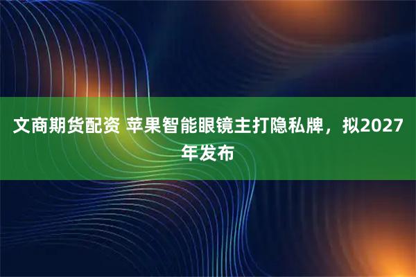 文商期货配资 苹果智能眼镜主打隐私牌,拟2027年发布